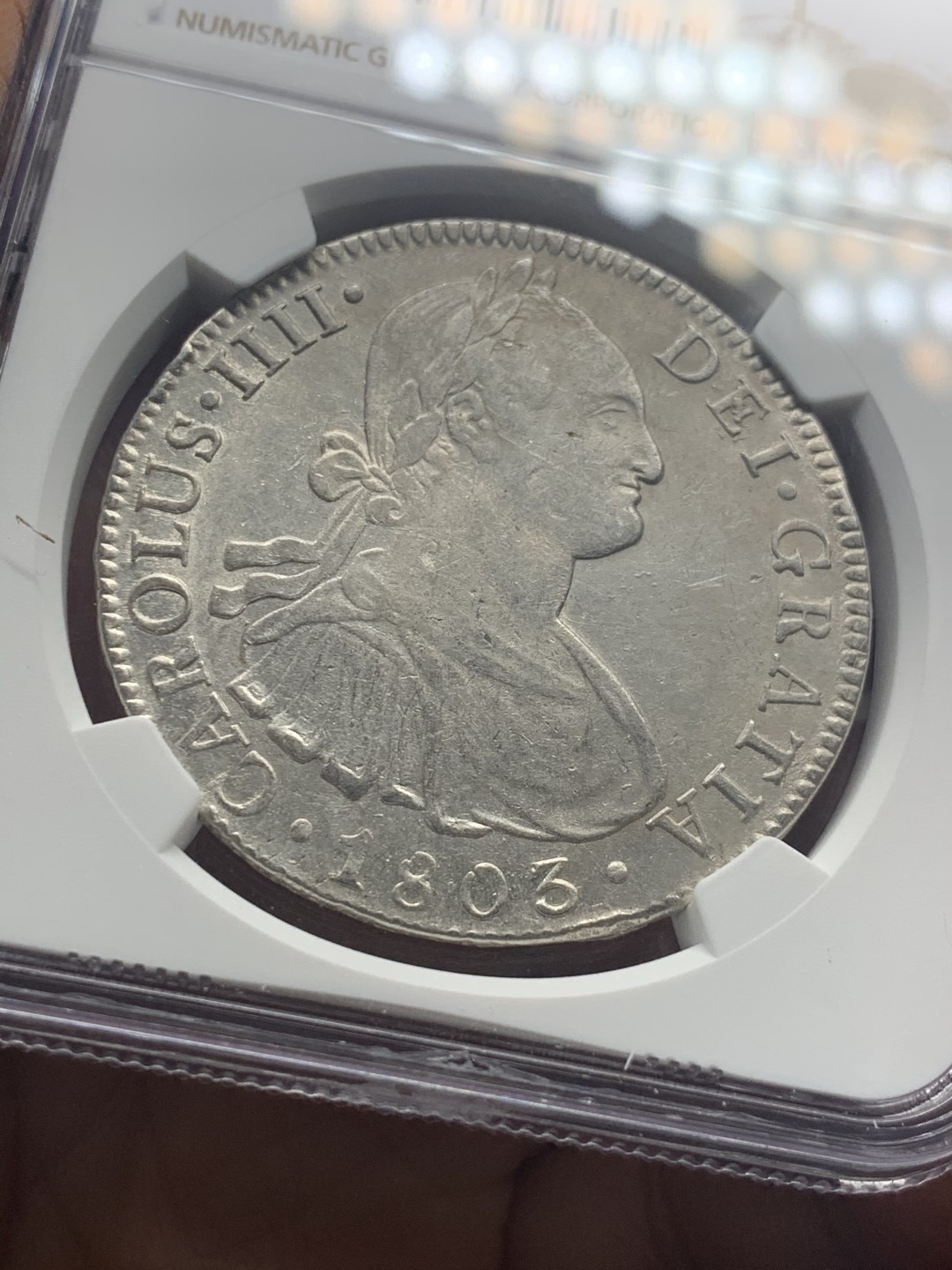 《竞宝斋》微拍-第32场-周日（全场顺丰包邮） NGC评级 墨西哥 1803年 卡四 8R 双柱 大银币