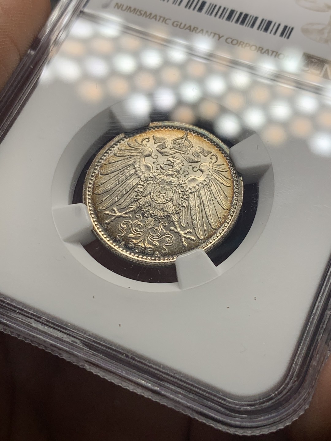 《竞宝斋》微拍-第32场-周日（全场顺丰包邮） NGC-MS63 德国 1914年 1马克 银币 双面五彩酱紫包浆