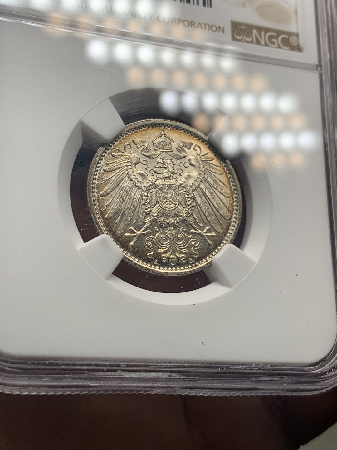 《竞宝斋》微拍-第32场-周日（全场顺丰包邮） NGC-MS63 德国 1914年 1马克 银币 双面五彩酱紫包浆