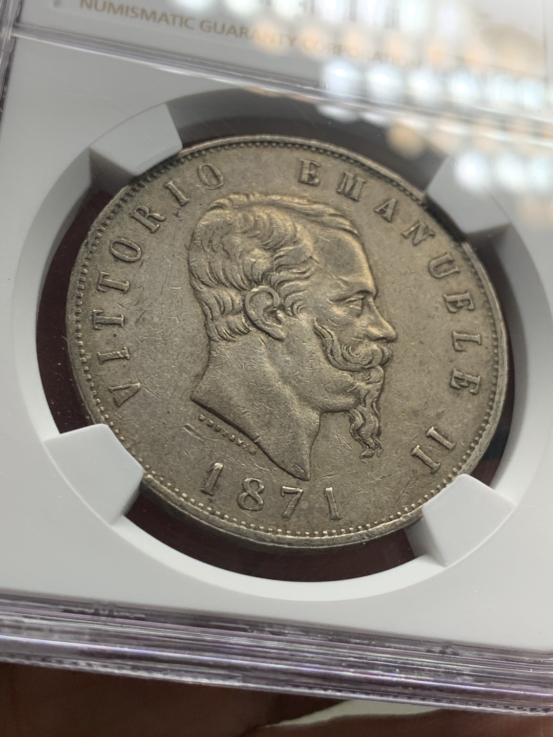 《竞宝斋》微拍-第32场-周日（全场顺丰包邮） NGC-XF45 意大利 1871年 艾曼纽尔二世 5里拉 大银币 原味老包浆