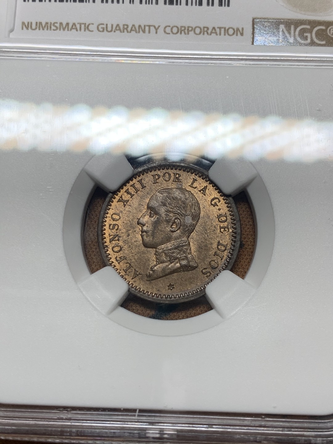 《竞宝斋》微拍-第32场-周日（全场顺丰包邮） NGC-MS63 西班牙 1912年 阿方索十三世 2分 铜币 好品高分辅币可以收藏