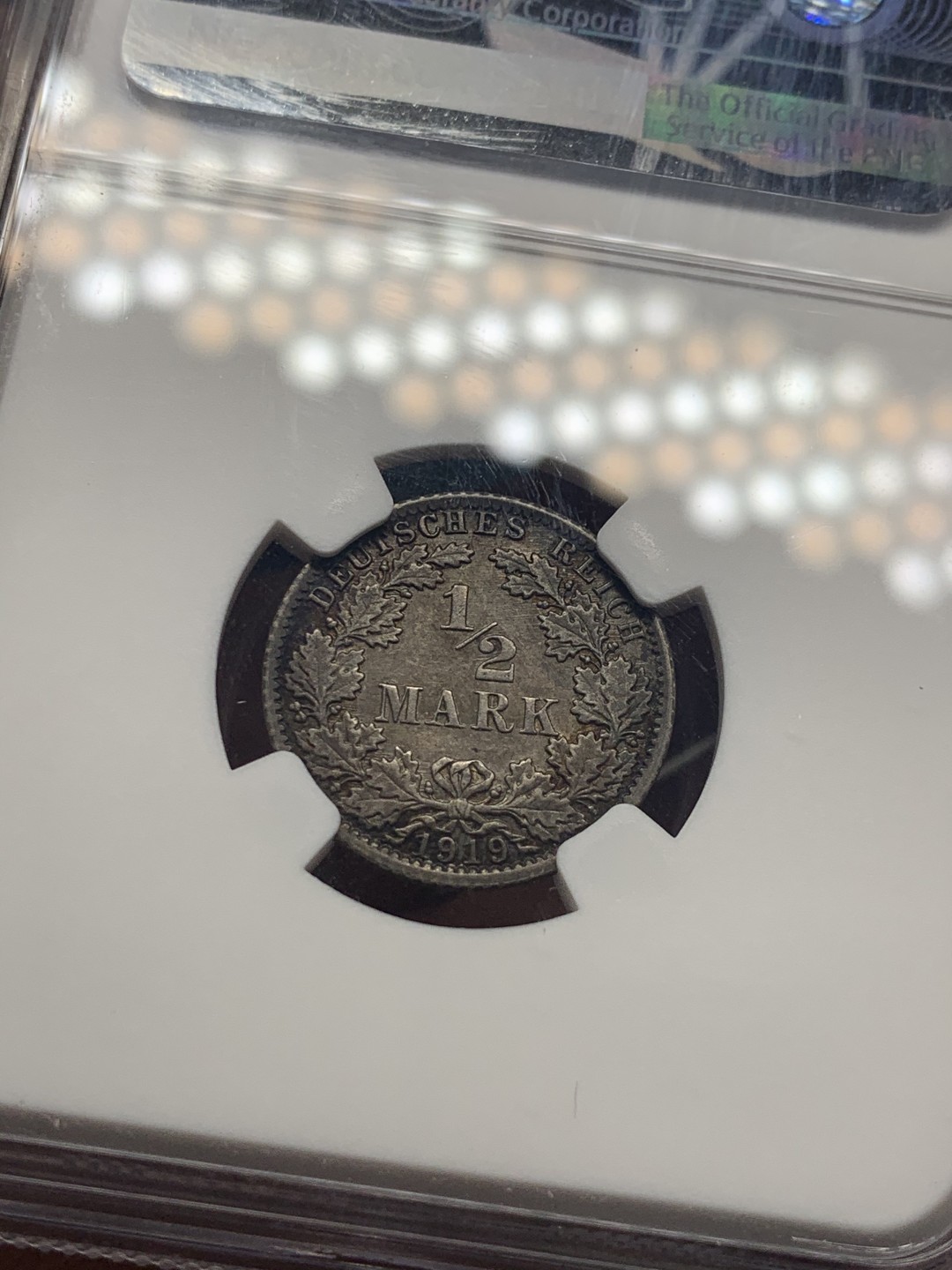 《竞宝斋》微拍-第32场-周日（全场顺丰包邮） NGC-MS62 德国 1919年 1/2马克 银币 厚黑重包浆