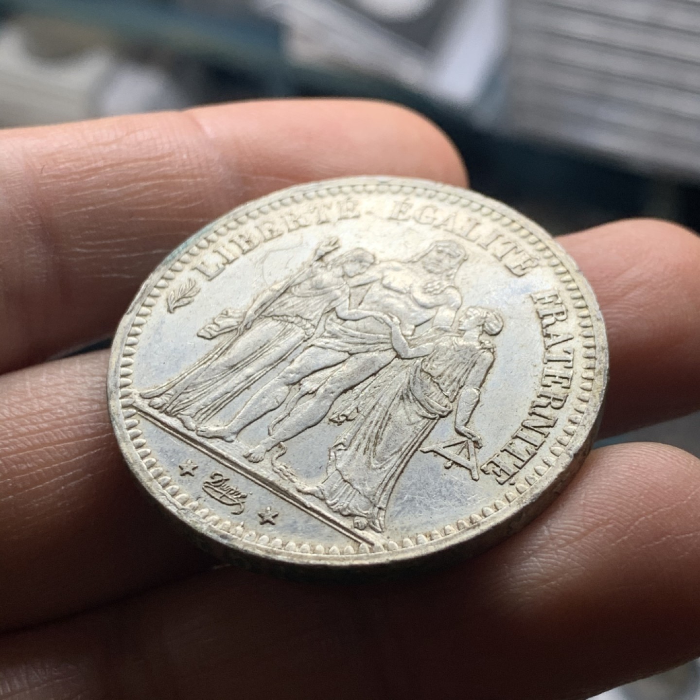 《竞宝斋》微拍-第32场-周日（全场顺丰包邮） 法国 1873年 大力神 5法郎 原光大银币 这状态可以送评