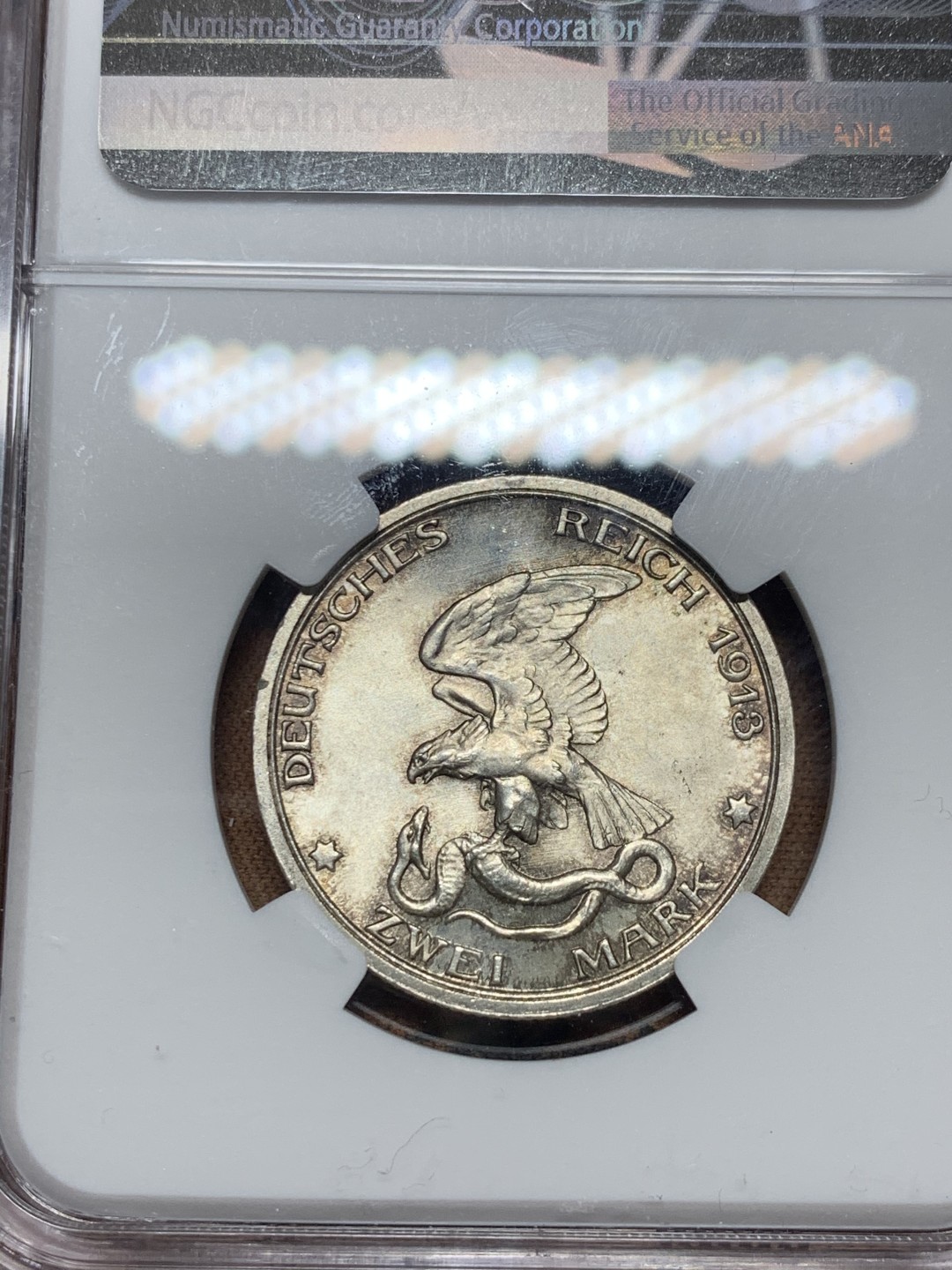 《竞宝斋》微拍-第32场-周日（全场顺丰包邮） NGC-MS64 德国 1913年 普法战争2马克 银币 淡金色包浆 顶级状态