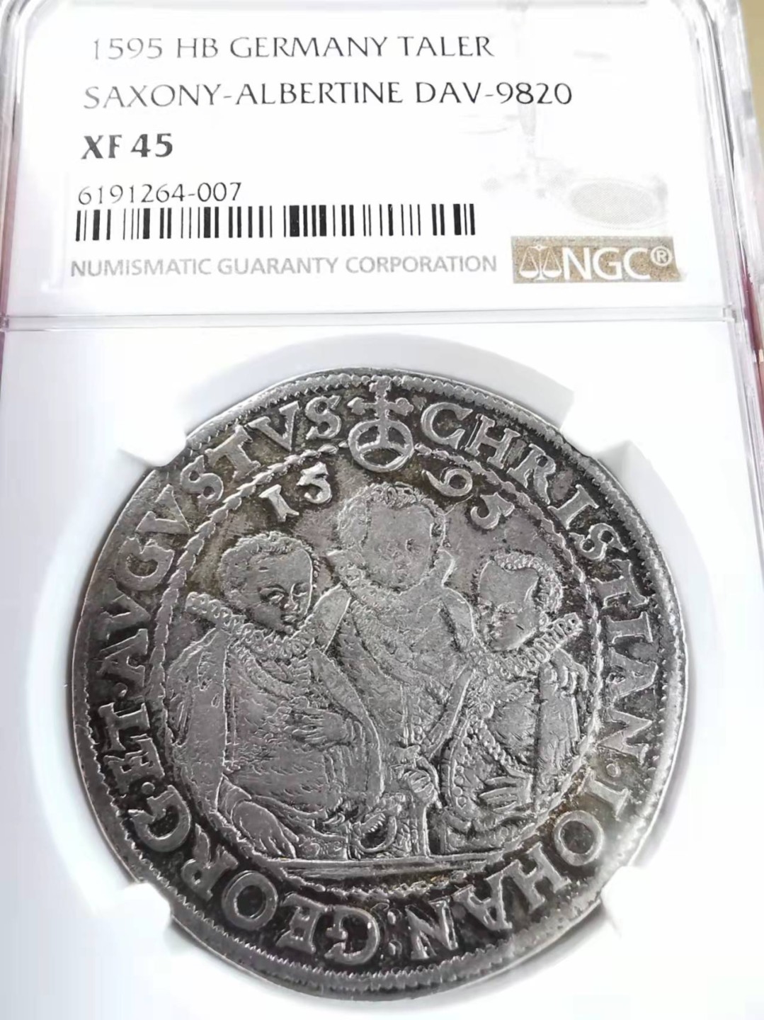 凡希社世界钱币微拍第一百八十九期 荐！1595萨克森三兄弟泰勒大银NGC-XF45实物极佳！