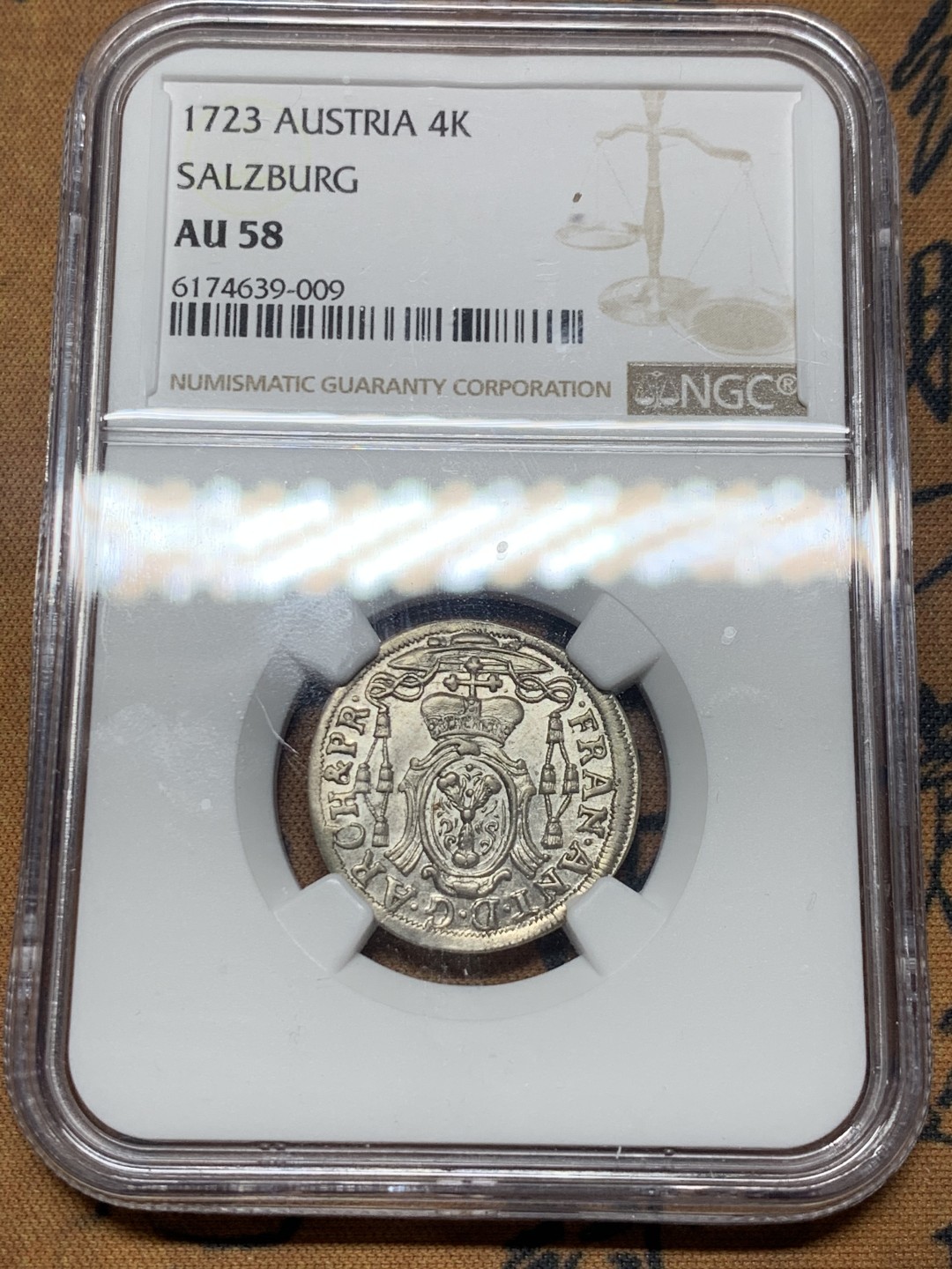 《竞宝斋》微拍-第32场-周日（全场顺丰包邮） NGC-AU58 奥地利萨尔兹堡 1723年 4K 银币 稀少品种