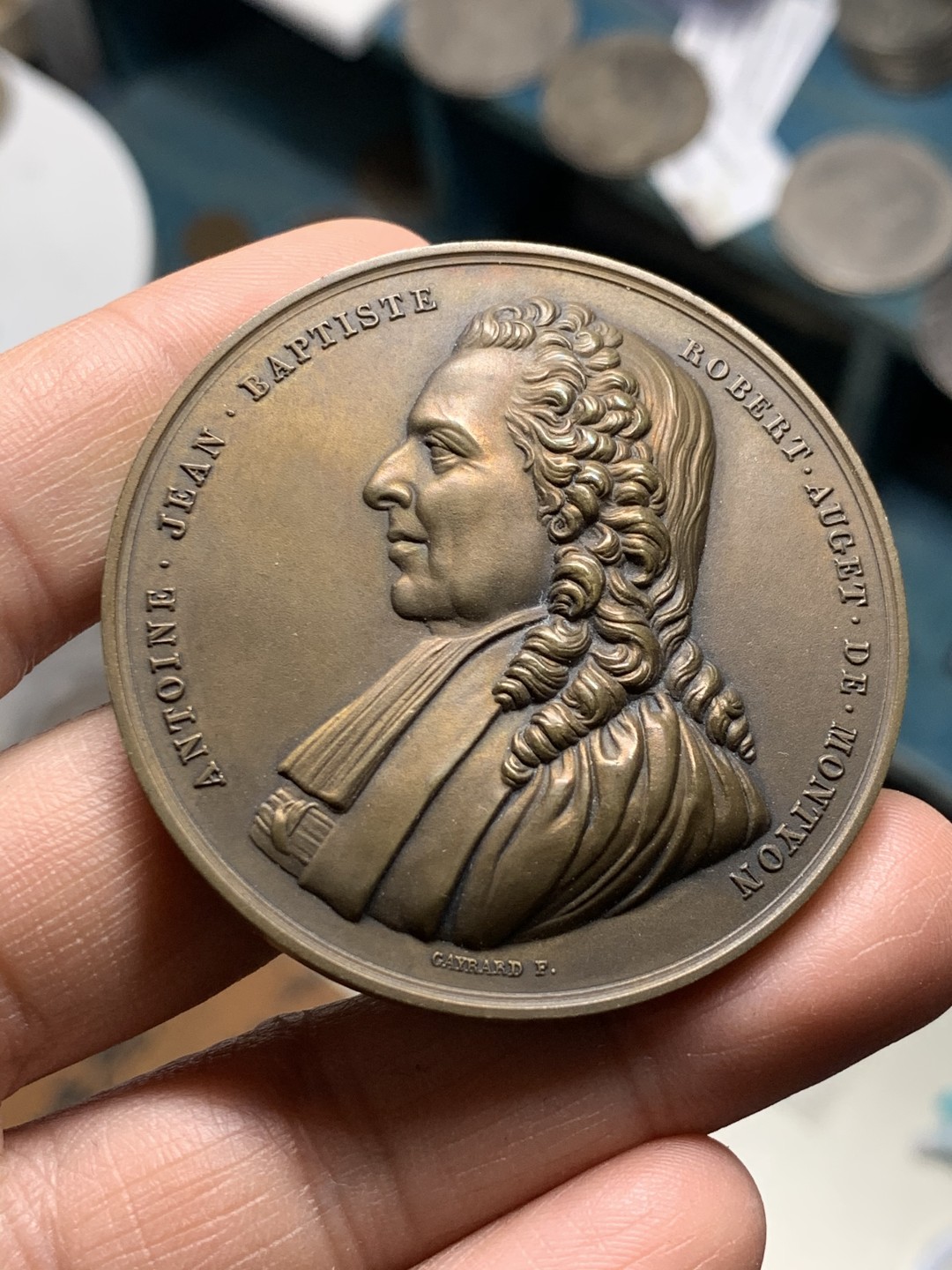 《竞宝斋》微拍-第32场-周日（全场顺丰包邮） 原盒 法国政治家巴蒂斯特 1929年纪念 高浮雕大铜章 52mm UNC状态