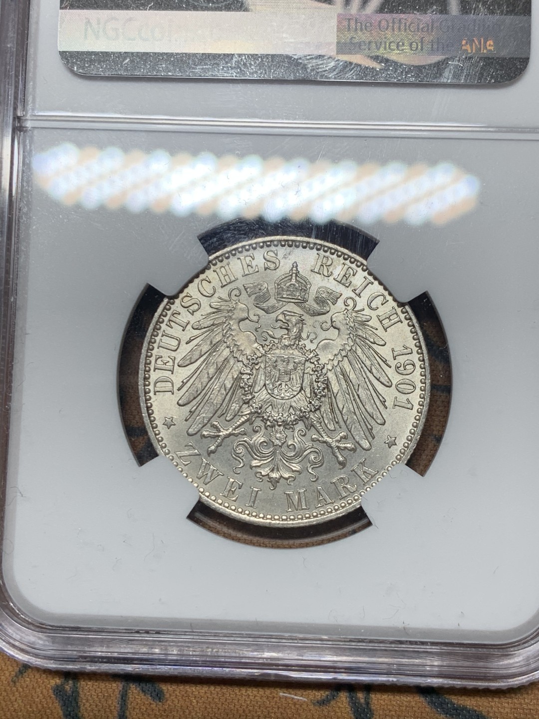 《竞宝斋》微拍-第32场-周日（全场顺丰包邮） NGC-MS62 德国普鲁士 1901年 200周年纪念 2马克 银币 原光好品