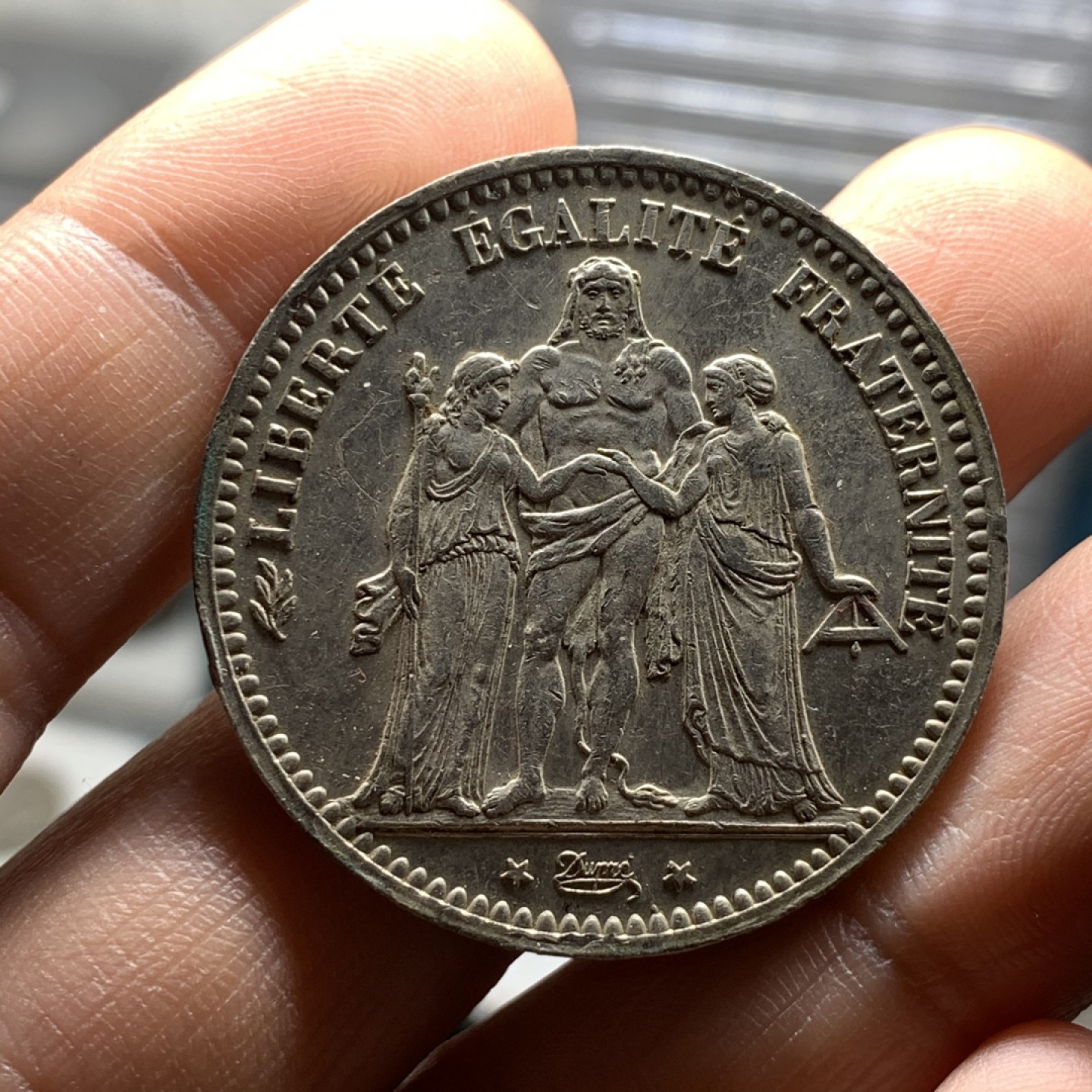 《竞宝斋》微拍-第32场-周日（全场顺丰包邮） 法国 1873年 大力神 5法郎 原光大银币 这状态可以送评