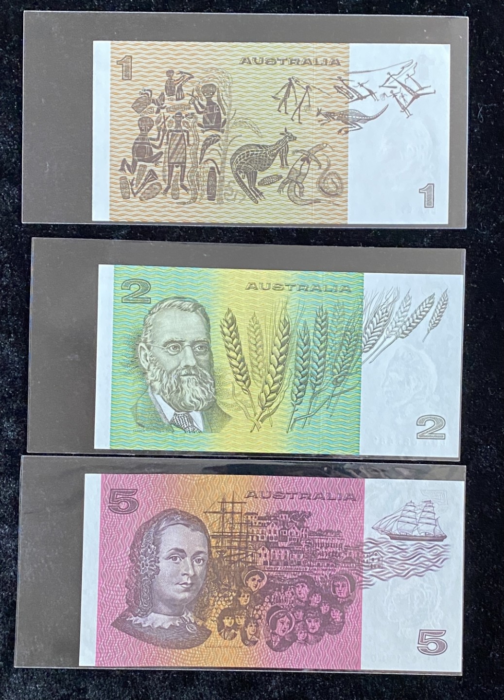 得物拍卖 Chase Auction  第2期 - -世界纸币精粹（二） 澳大利亚老版1、2、5元三张小套，全新UNC！雕刻精美！