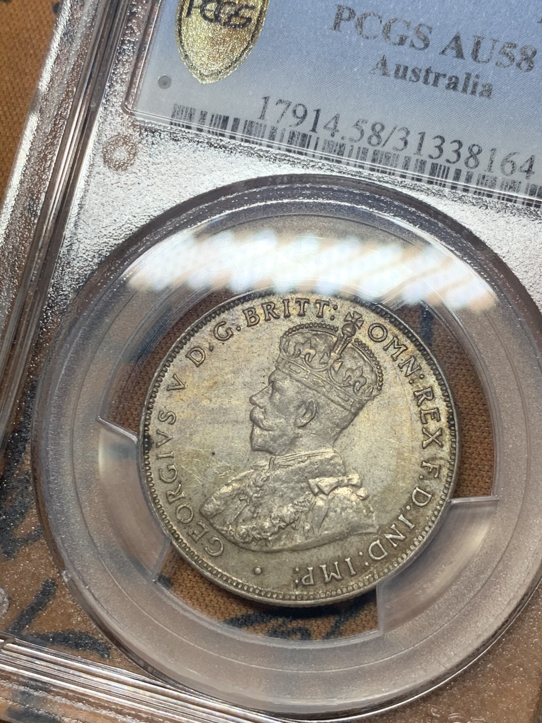 《竞宝斋》微拍-第32场-周日（全场顺丰包邮） PCGS-AU58 澳大利亚 1936年 乔治五世 弗罗林 五彩原光低评