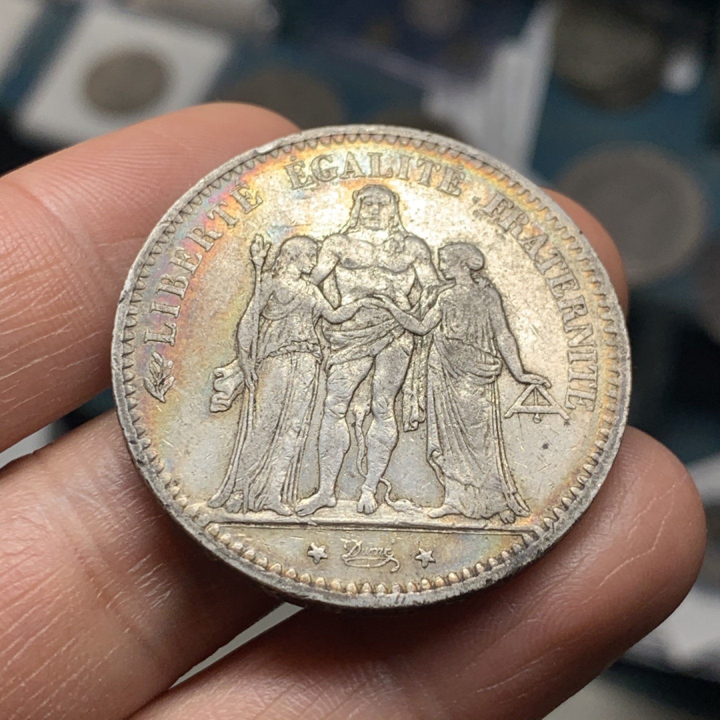 《竞宝斋》微拍-第32场-周日（全场顺丰包邮） 法国 1876年 大力神 5法郎 大银币 底光带彩 味道非常好 可以送评