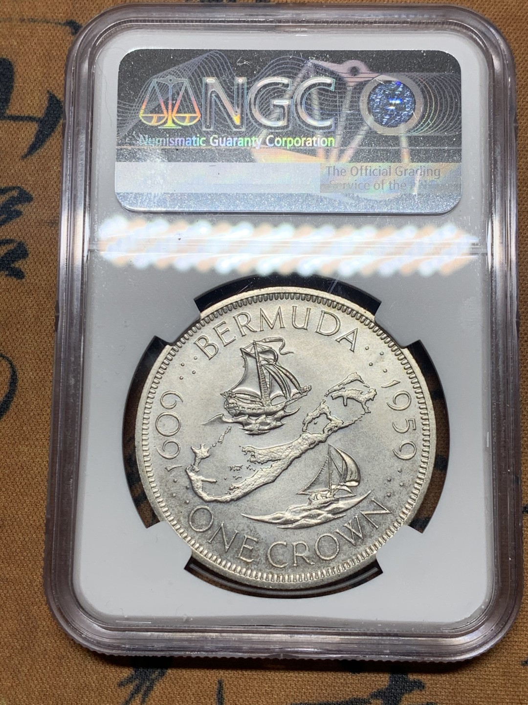 《竞宝斋》微拍-第32场-周日（全场顺丰包邮） NGC-MS64 百慕大 1959年 建立殖民地350周年纪念 1克朗 大银币 少见品种