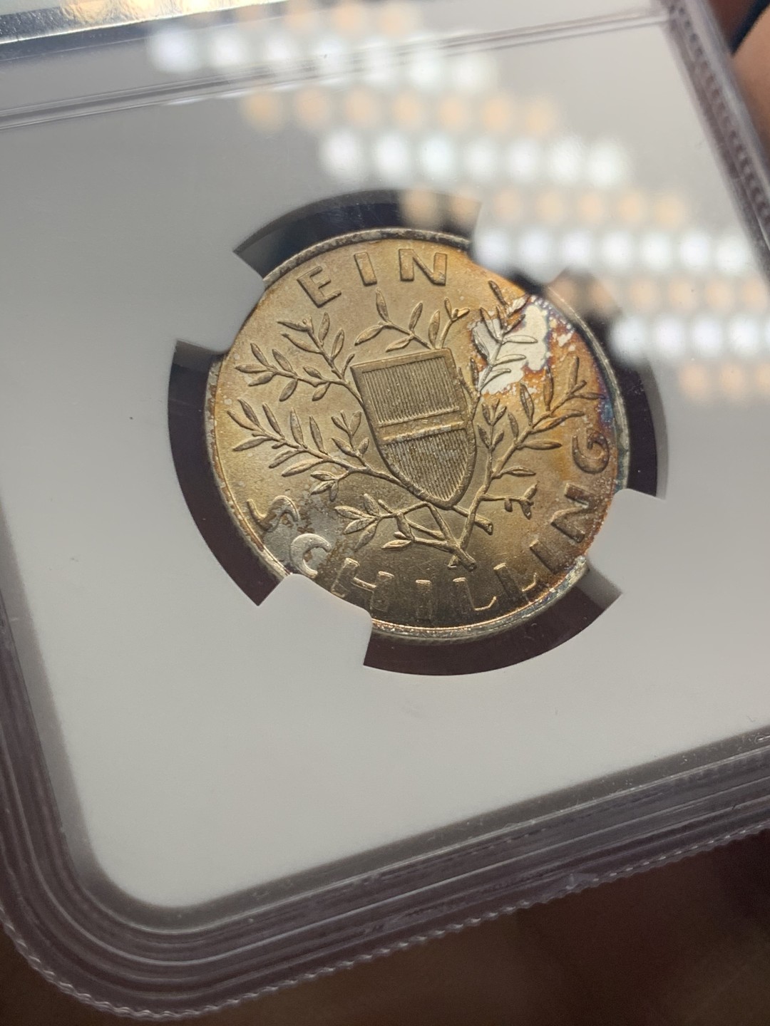 《竞宝斋》微拍-第32场-周日（全场顺丰包邮） NGC-MS64 奥地利 1924年 1先令 大版银币 淡金包浆