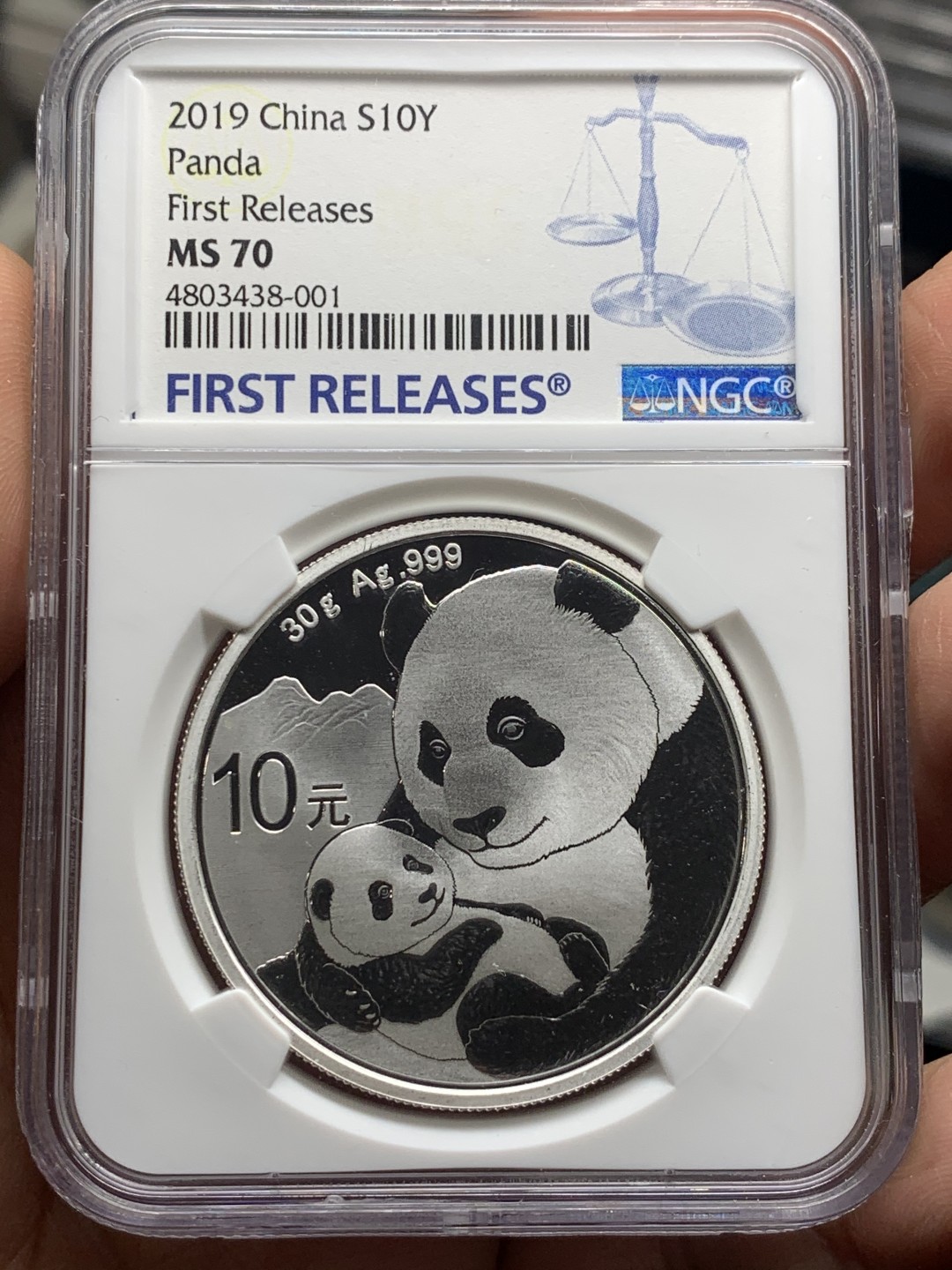 《竞宝斋》微拍-第32场-周日（全场顺丰包邮） NGC-MS70 中国  2019年 熊猫银币 10元 首期标签