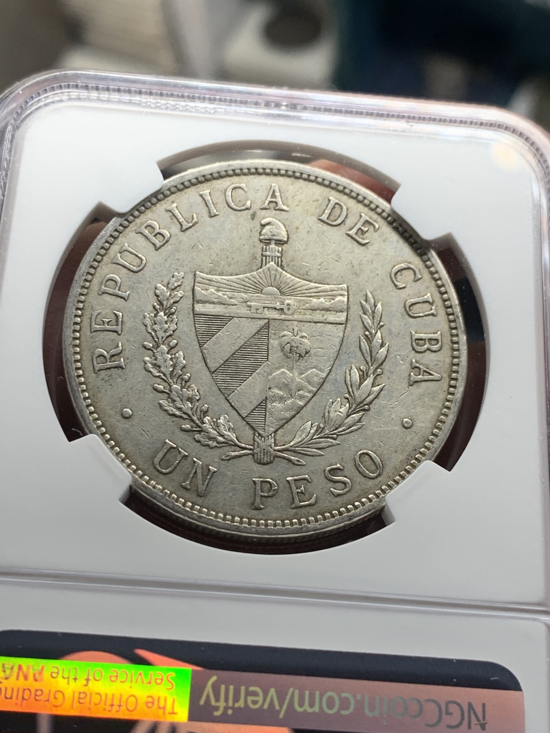 《竞宝斋》微拍-第32场-周日（全场顺丰包邮） NGC-AU53 古巴 1932年 大五星 1比索 好品原味大银币 热门品种