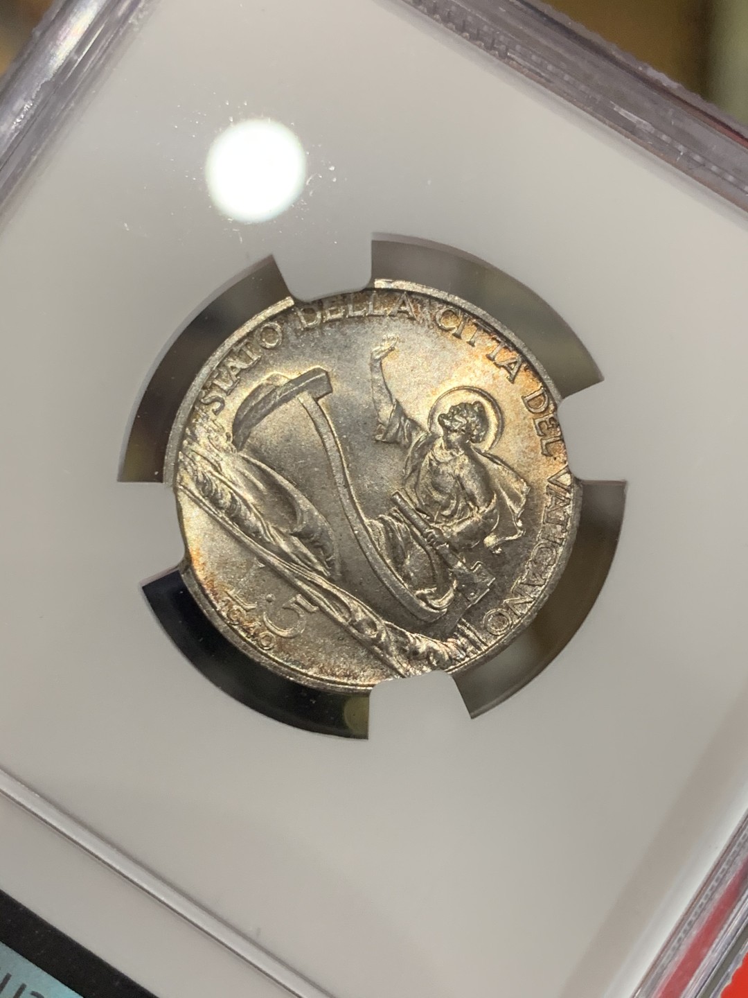 《竞宝斋》微拍-第32场-周日（全场顺丰包邮） NGC-MS63 梵蒂冈 1940年 教皇小船 5里拉 原光好品 银币