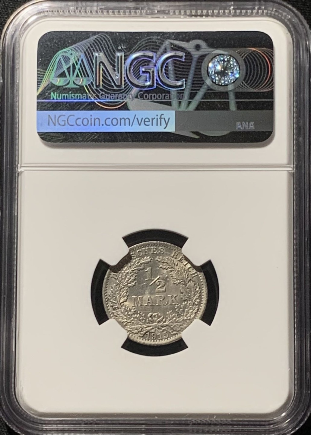 紫瑗钱币——第207期拍卖 德国 1915年 A版 第二帝国 1/2马克 银币 NGC MS62