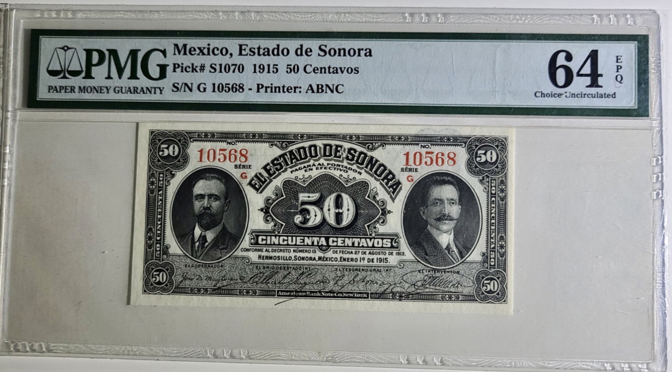 圣域骑士团 | 虎年新春上元节 专场 第二期（2022002期） 1915年 墨西哥 50分 PS1070 百年老钞 美钞厂印制 PMG64e