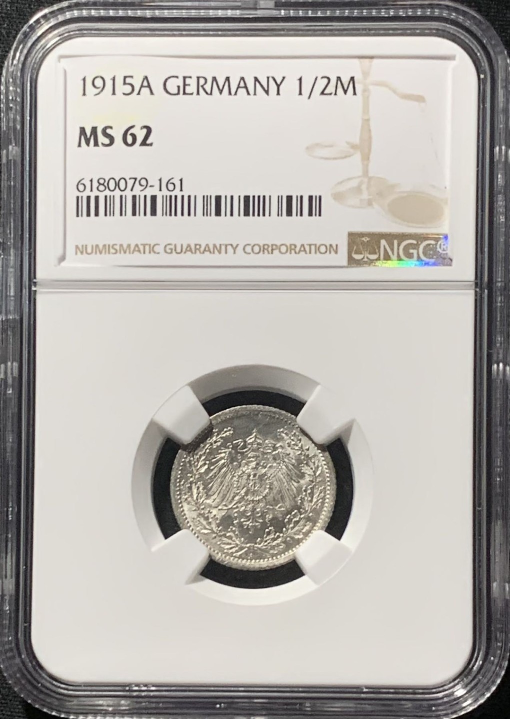 紫瑗钱币——第207期拍卖 德国 1915年 A版 第二帝国 1/2马克 银币 NGC MS62