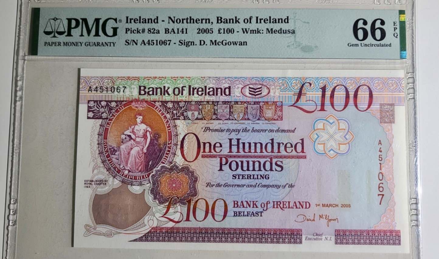 圣域骑士团 | 虎年新春上元节 专场 第二期（2022002期） 2005年北爱尔兰100镑北方银行 P82a A冠首发冠号 PMG66