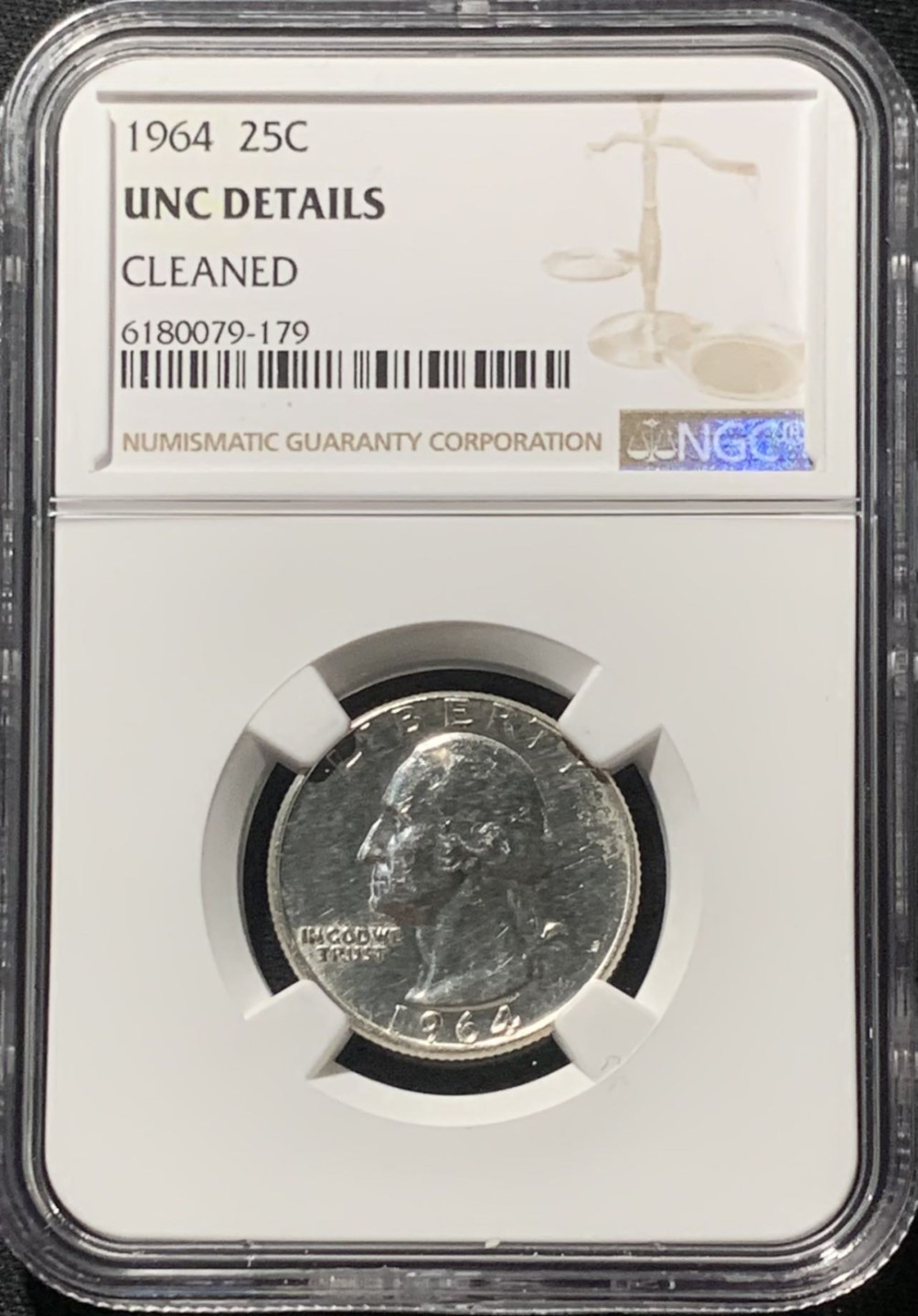紫瑗钱币——第244期拍卖 美国 1964年 华盛顿 25美分 银币 NGC UNC Detail