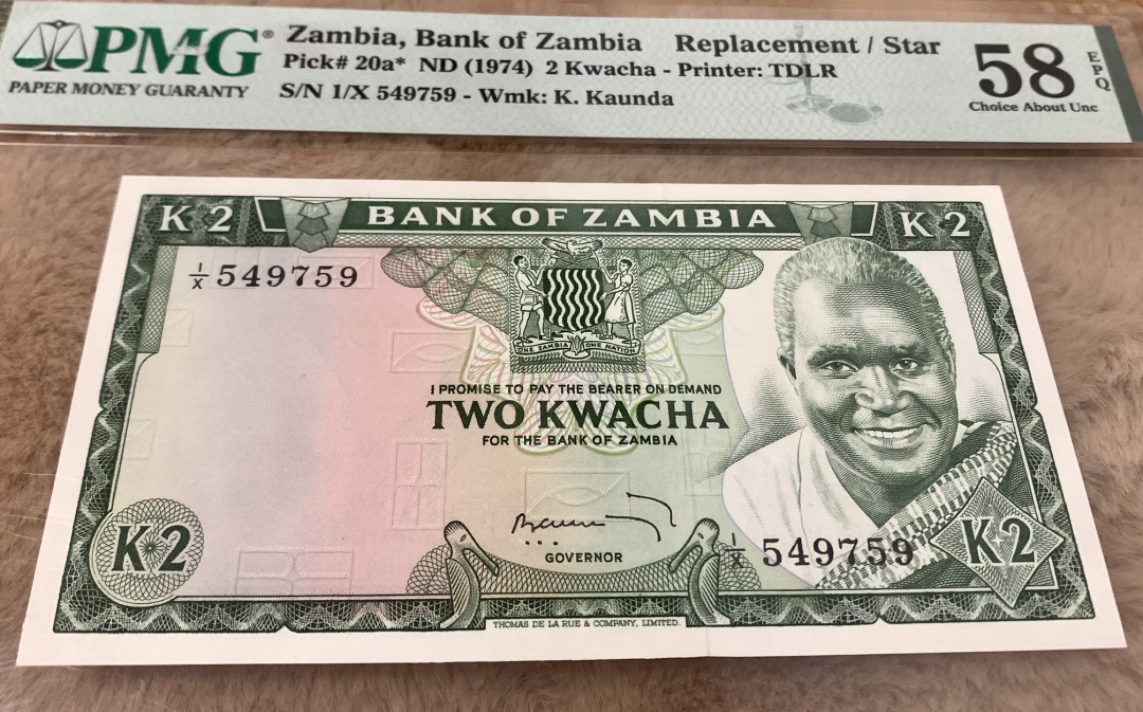 圣域骑士团 | 虎年新春上元节 专场 第二期（2022002期） 1974年 赞比亚 2卡瓦查 P20a*补号 PMG58epq季军分稀缺品种