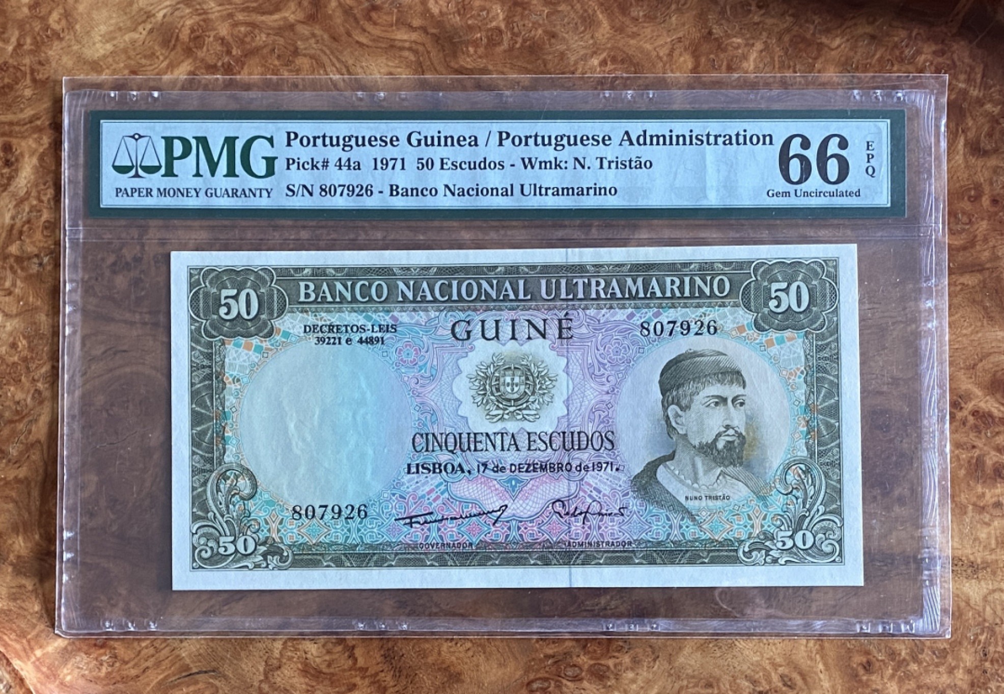 得物拍卖 Chase Auction  第2期 - -世界纸币精粹（二） 1971年葡属几内亚50埃斯库多，PMG66分！