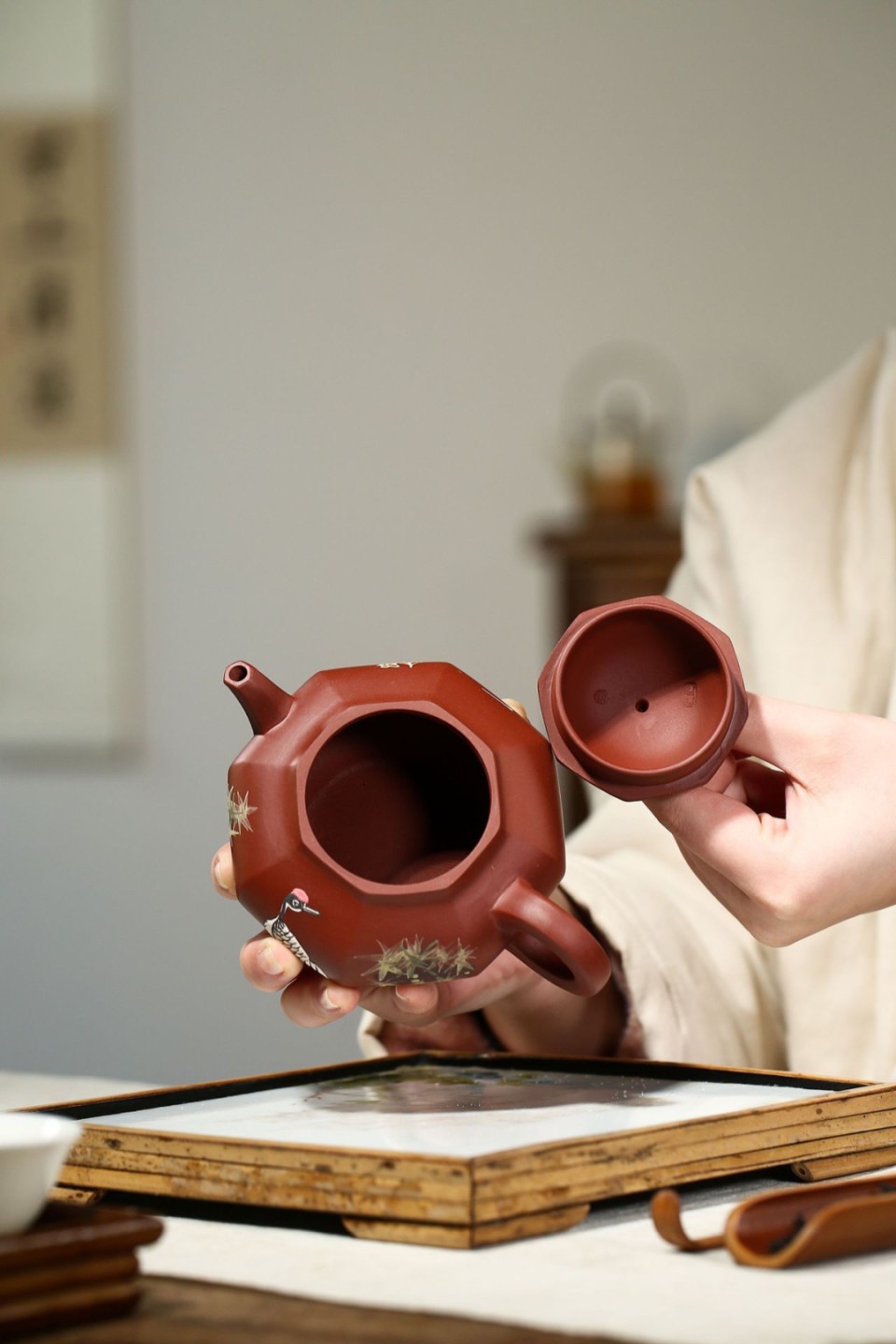 精品宜兴紫砂壶专拍场 仙鹤八方虚扁