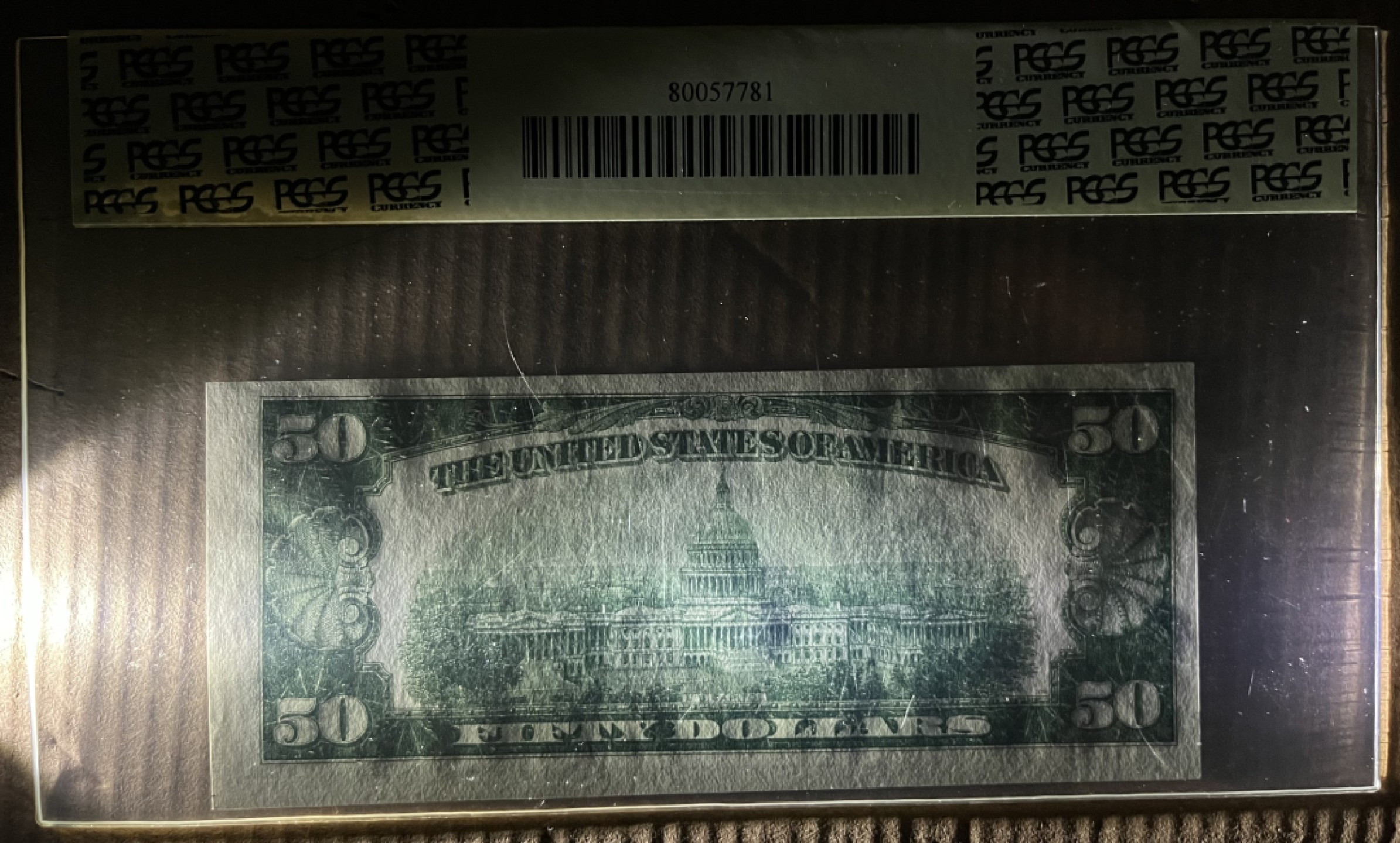 得物拍卖 Chase Auction  第2期 - -世界纸币精粹（二）  1934正版 50美元  PCGS 63PPQ  DGS=Dark Green Seal深色库印，美国第十八任总统格兰特，军事家，领导美国统一！背面美国白宫！