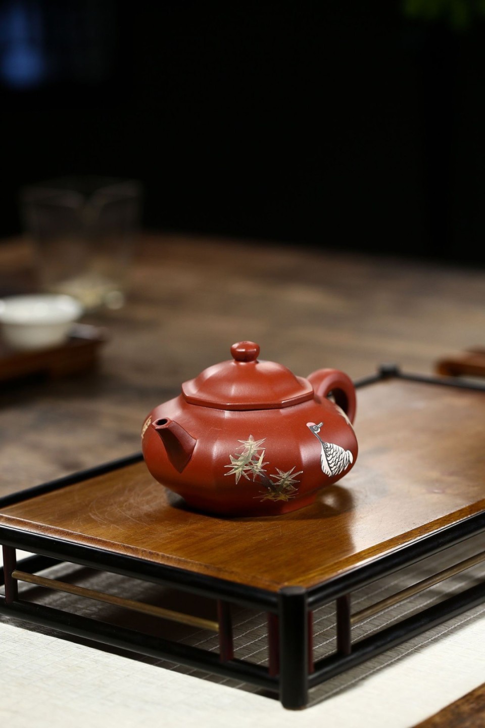 精品宜兴紫砂壶专拍场 仙鹤八方虚扁
