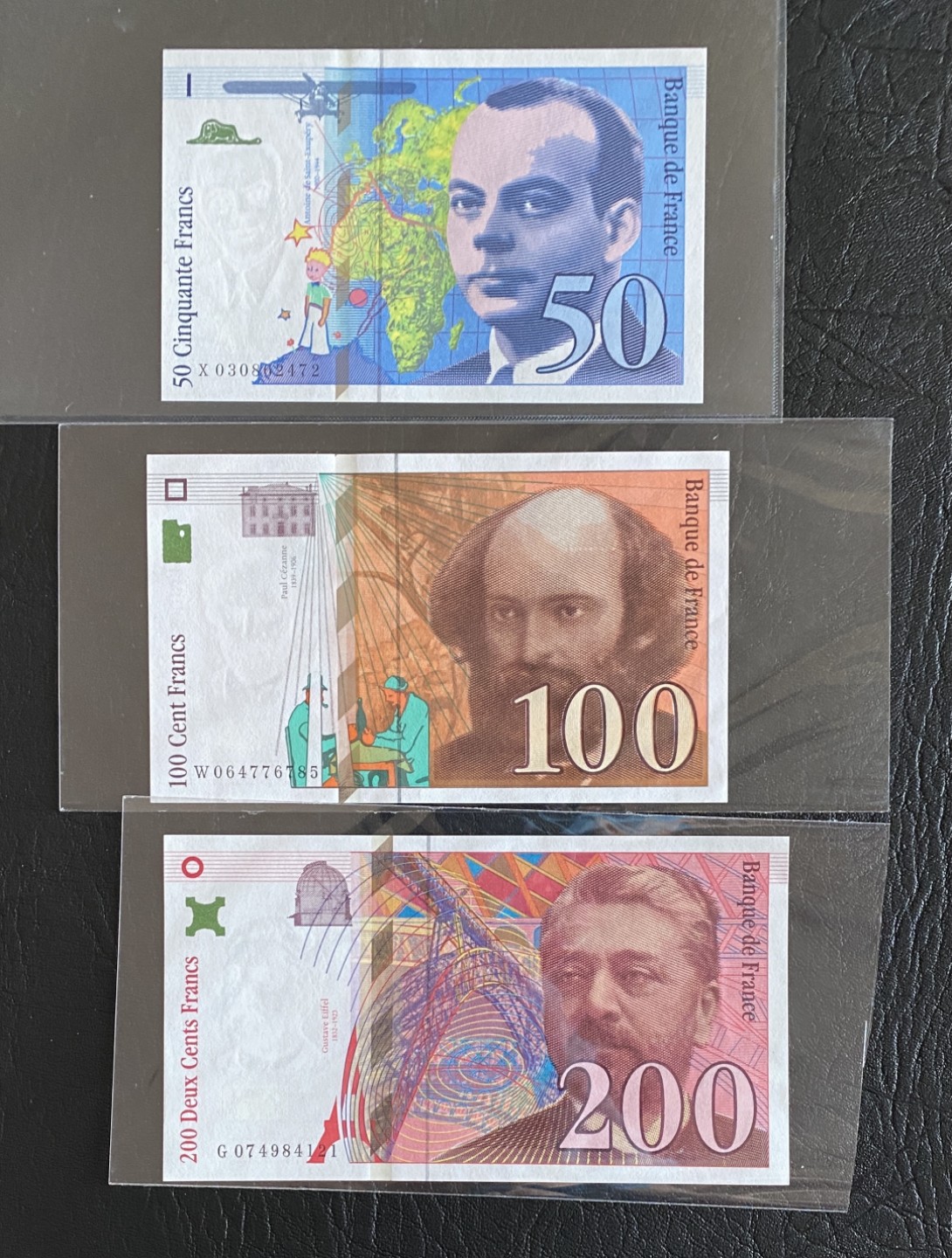 得物拍卖 Chase Auction  第2期 - -世界纸币精粹（二） 法国末版小全套三张，全新UNC！正面人物分别为小王子，塞尚和埃菲尔！