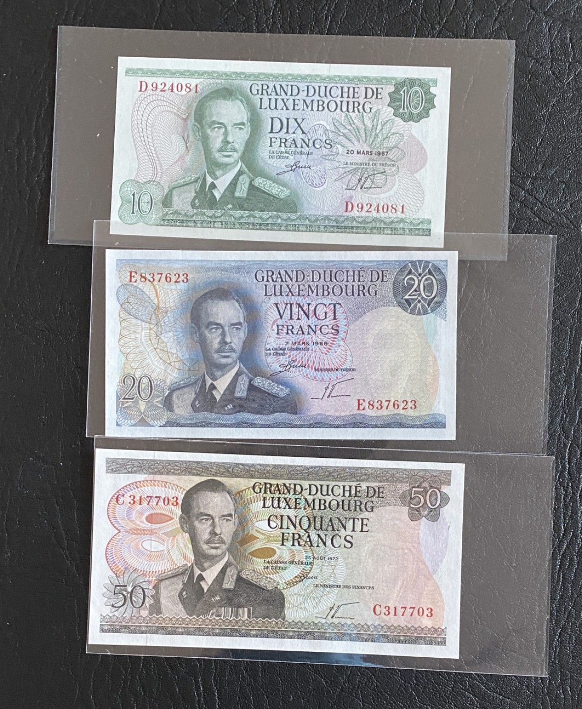 得物拍卖 Chase Auction  第2期 - -世界纸币精粹（二） 卢森堡小全套三张，全新UNC！卢森堡大公 让