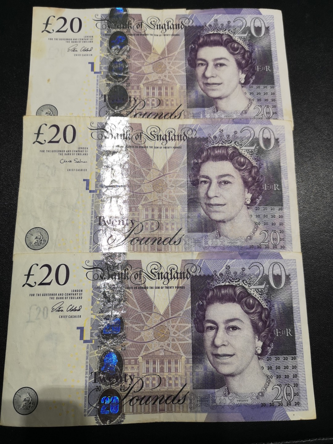 《外钞收藏家》第一百六十六期拍卖（本期89件） 三张20英镑 旧品