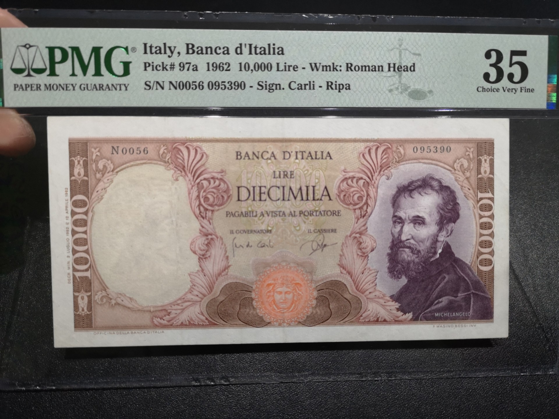 《外钞收藏家》第一百六十六期拍卖（本期89件） 1962年意大利1万 里拉尔 PMG35 无47