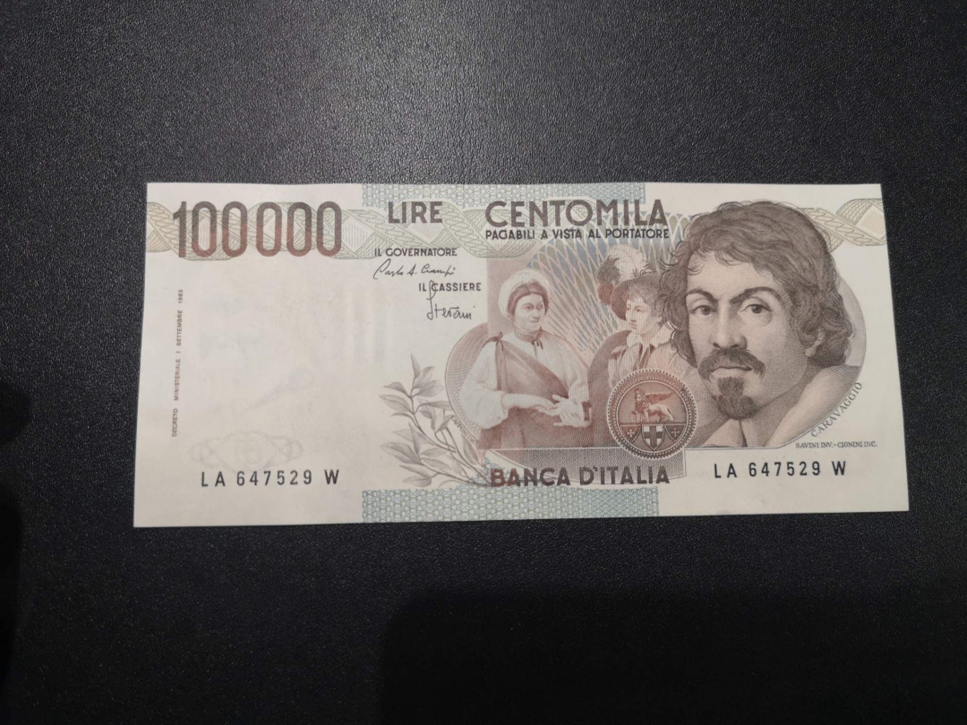 《外钞收藏家》第一百六十六期拍卖（本期89件） 意大利末版10万里拉 全新UNC