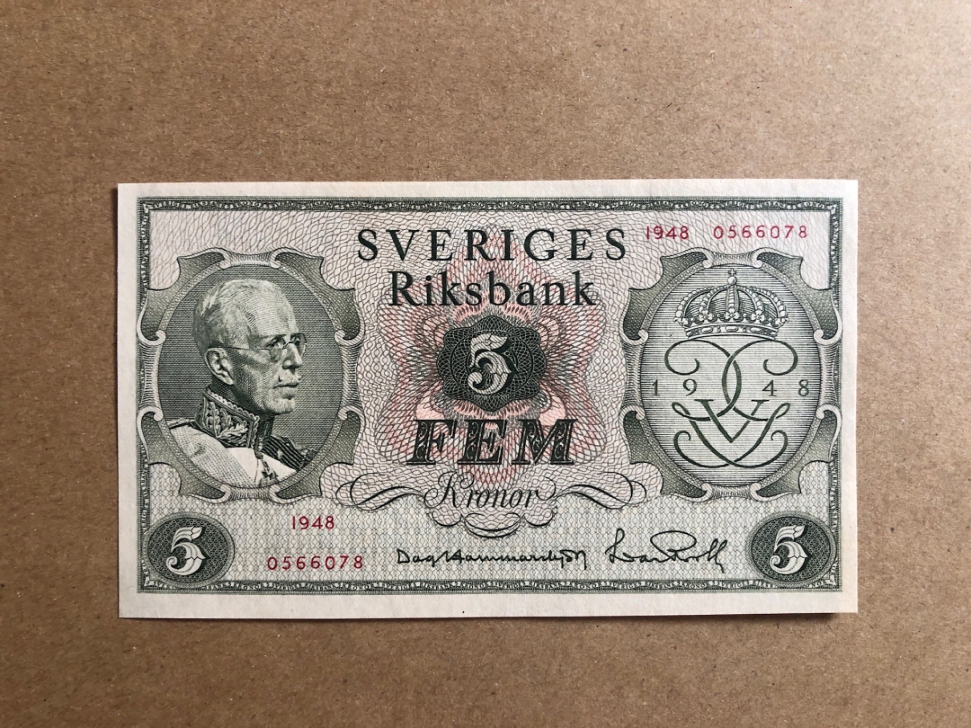 《张总收藏》49期——世界最佳纸币 瑞典5克朗 UNC 1948年 