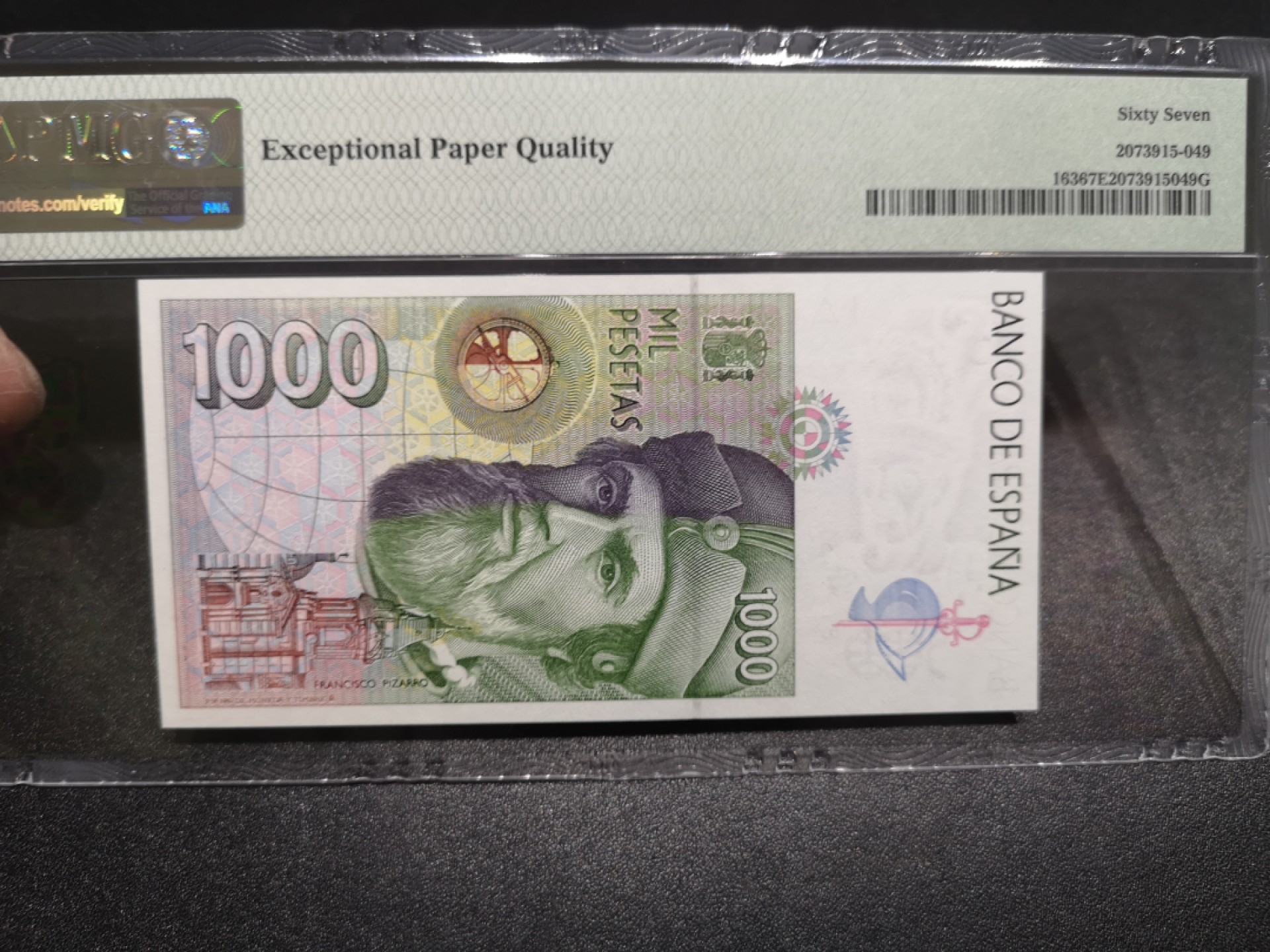《外钞收藏家》第一百六十六期拍卖（本期89件） 1992年西班牙1000比塞塔 PMG67