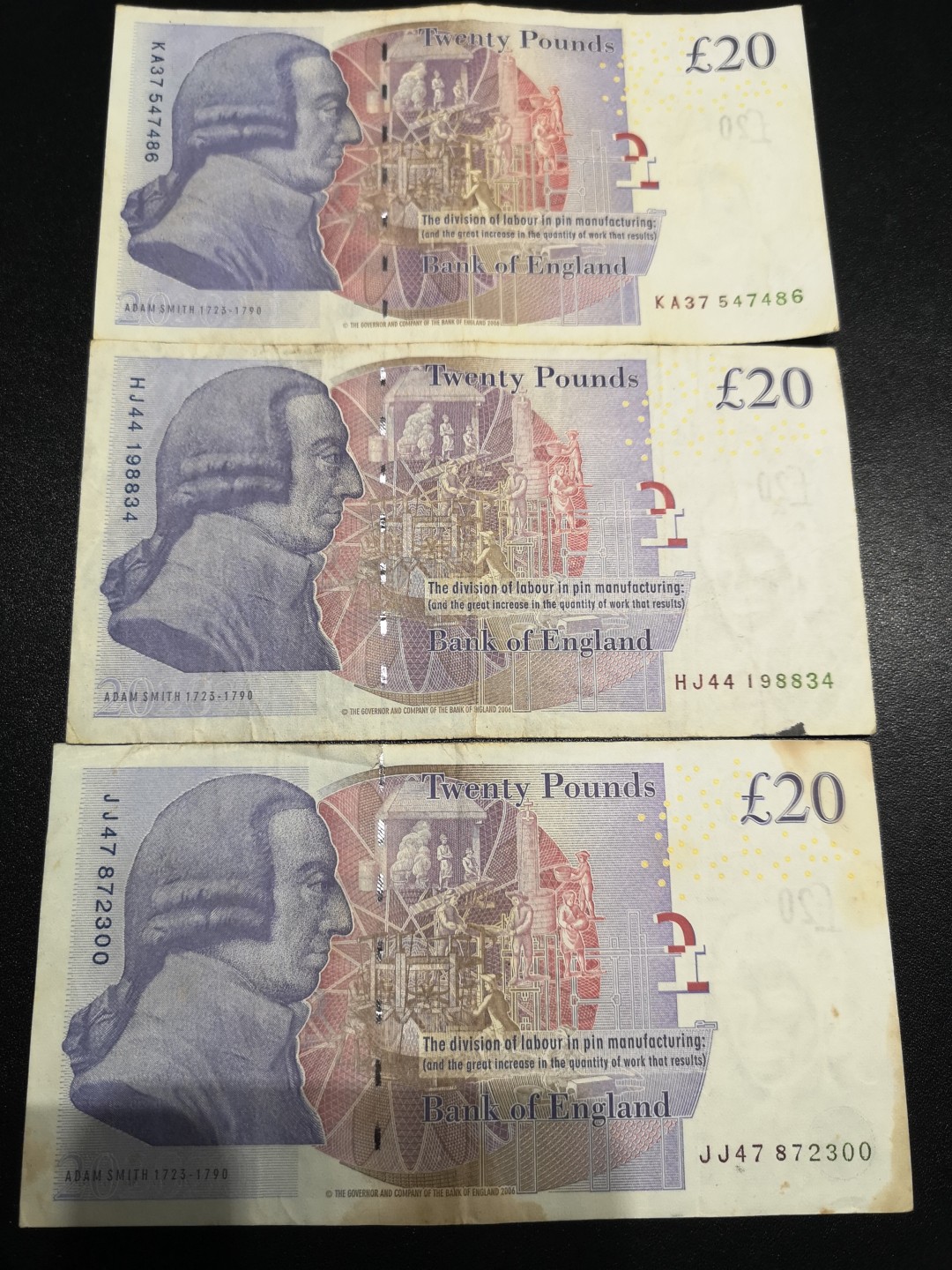 《外钞收藏家》第一百六十六期拍卖（本期89件） 三张20英镑 旧品