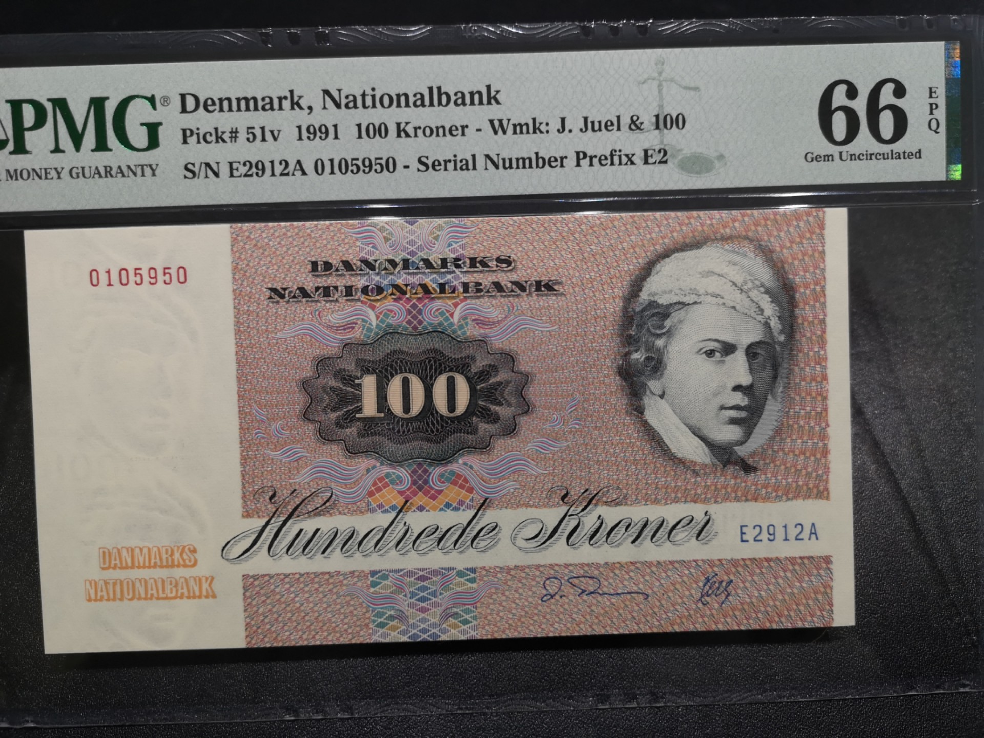 《外钞收藏家》第一百六十六期拍卖（本期89件） 1991年丹麦动物版100克朗 PMG66 无47