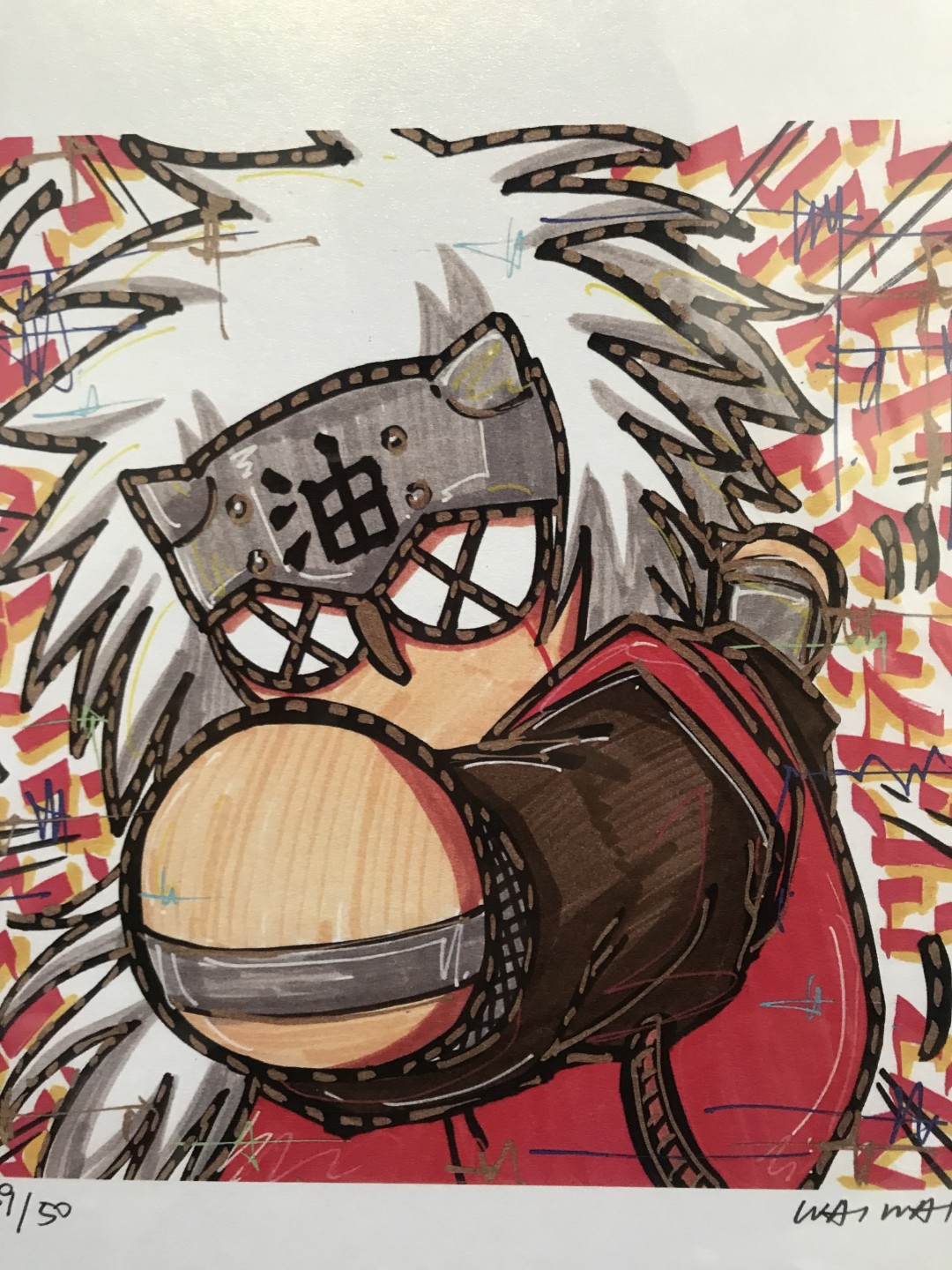 零元拍：歪歪亲笔签名 OWSON系列限量插画复制画《火影忍者》，尺寸约22/22厘米，拍品不含镜框