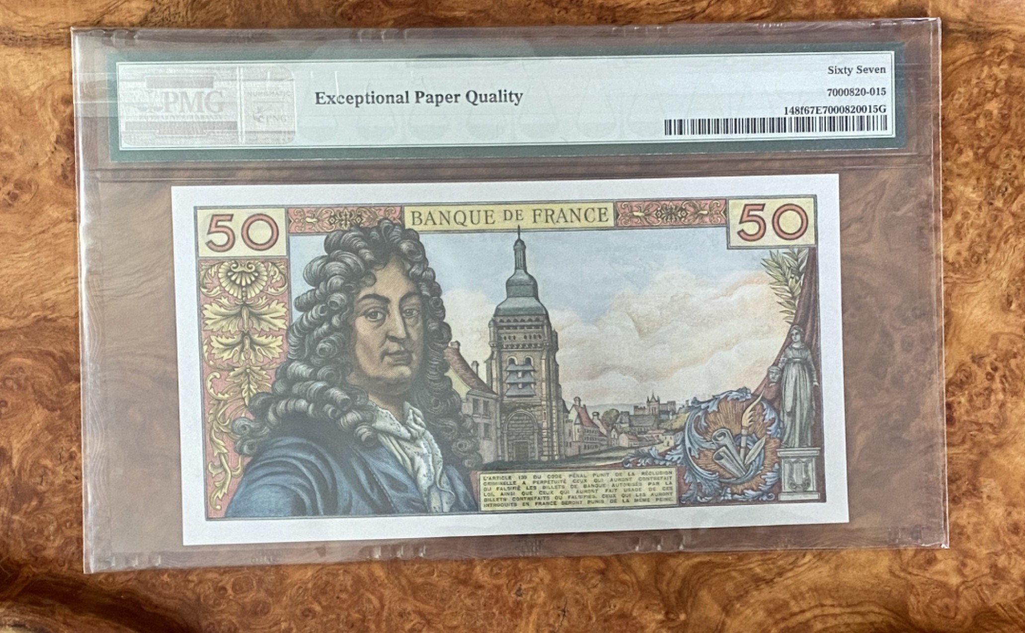 得物拍卖 Chase Auction  第2期 - -世界纸币精粹（二） 1976年50法郎，PMG67分！法国三大剧作家之一让.拉辛头像！和莫里哀，高乃依并称法国17世纪最伟大剧作家！