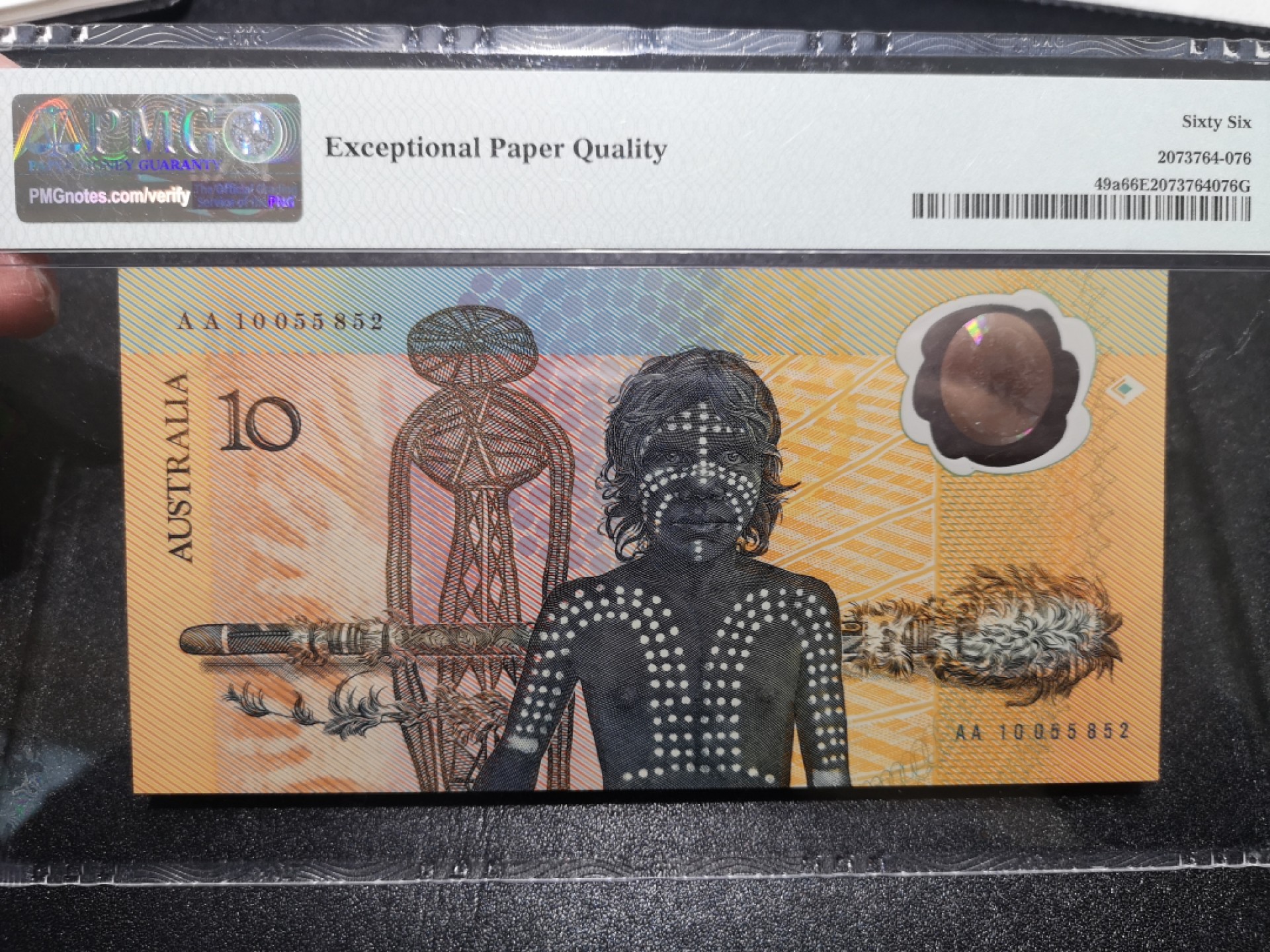 《外钞收藏家》第一百六十七期拍卖 1988年澳大利亚10元  PMG66 塑料钞纪念钞 AA冠