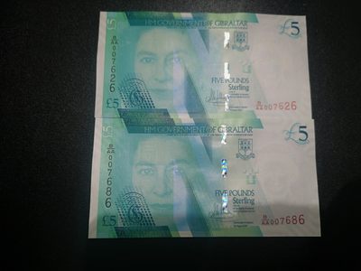 《外钞收藏家》第一百六十七期拍卖 - 2020直布罗陀5镑 2张一起 全新UNC