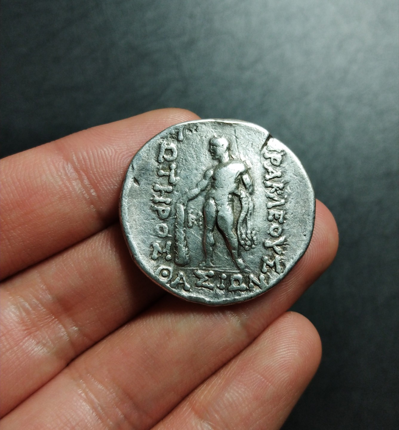 【古希腊币】萨索斯岛酒神与大力神四德拉克马银币  