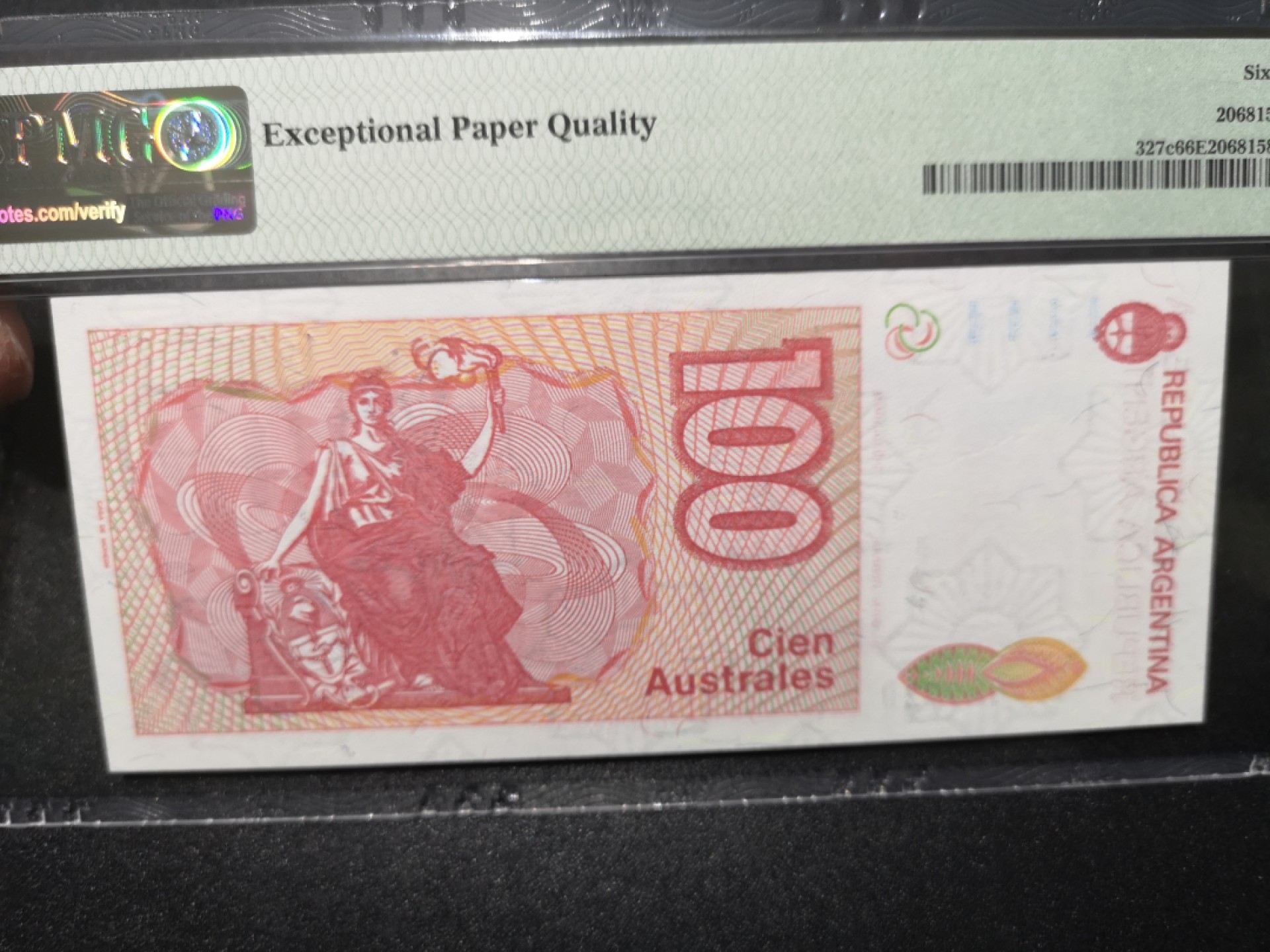 《外钞收藏家》第一百六十七期拍卖 1985-90年阿根廷100 PMG66