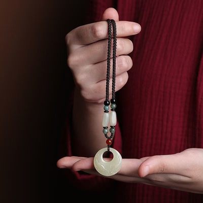 天然白玉年年有鱼吊坠毛衣链真玉玉佩玉石玉坠男女款项链情侣