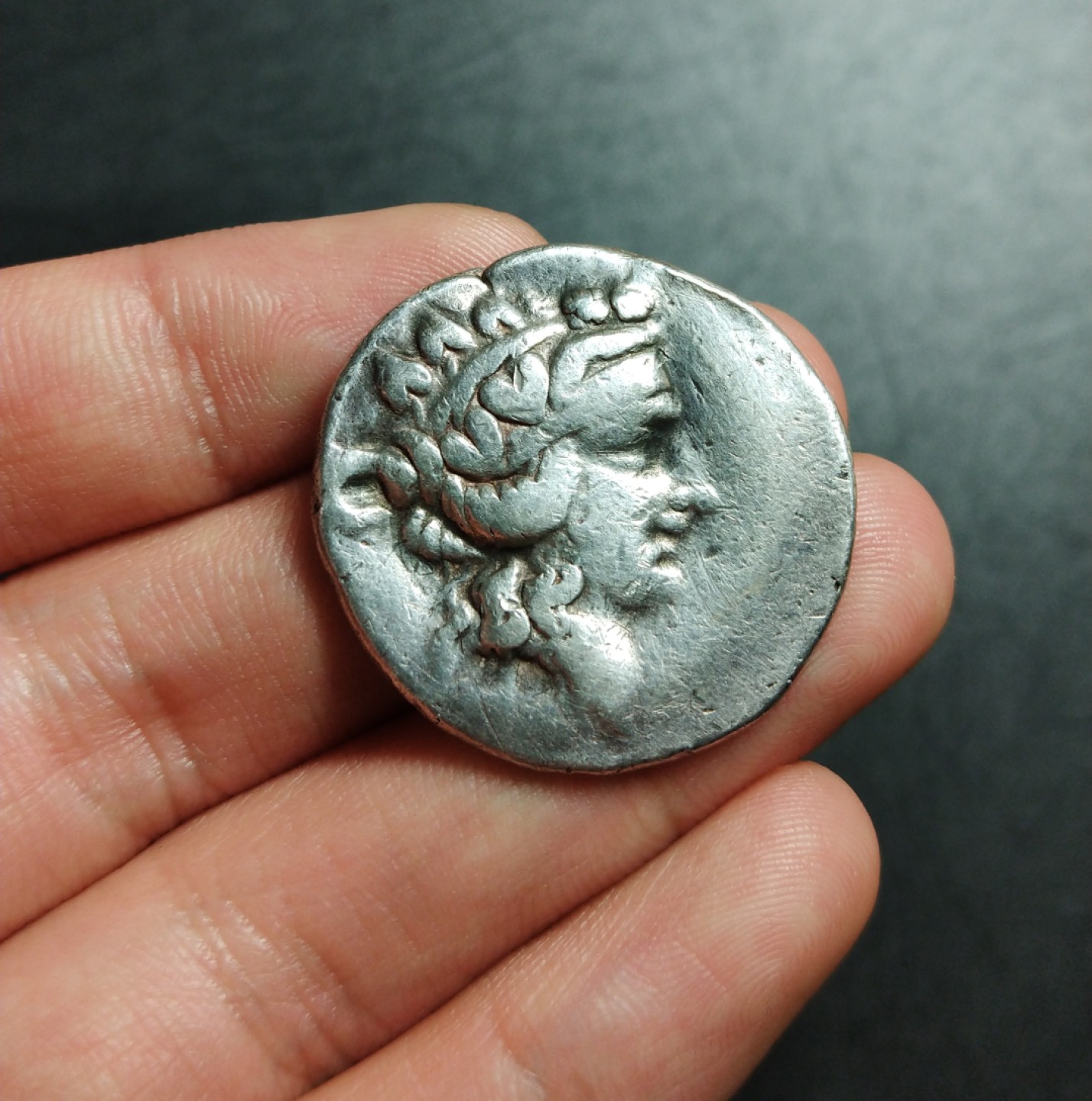 【古希腊币】萨索斯岛酒神与大力神四德拉克马银币  