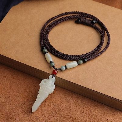 天然白玉降魔杵祥龙吊坠毛衣链真玉玉佩玉石玉坠男女款项链情侣 天然白玉降魔杵祥龙吊坠毛衣链真玉玉佩玉石玉坠男女款项链情侣