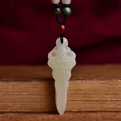 天然白玉降魔杵祥龙吊坠毛衣链真玉玉佩玉石玉坠男女款项链情侣 天然白玉降魔杵祥龙吊坠毛衣链真玉玉佩玉石玉坠男女款项链情侣